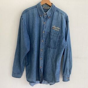 Vintage Sierra Pacific Blue Cotton Denim Button Down Shirt / Embroidered Logo L